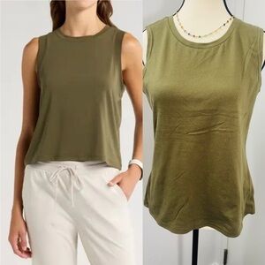 Green Women's Sleeveless Top Scoop Neck Pull On Classic Fit Solid Side Slit M
